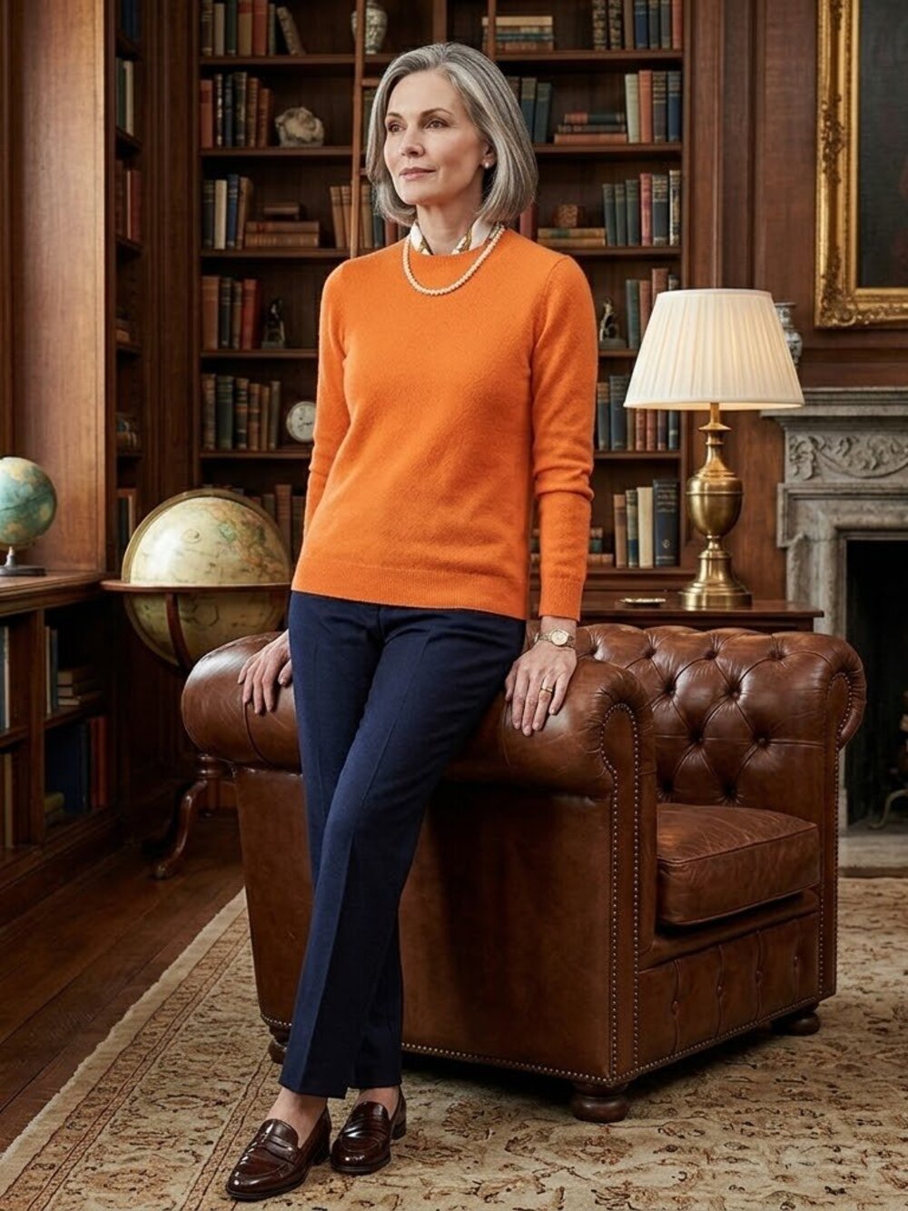 LXRI Cashmere Pullover Sweater S Orange Lightweight Layering Quiet Luxury Basic